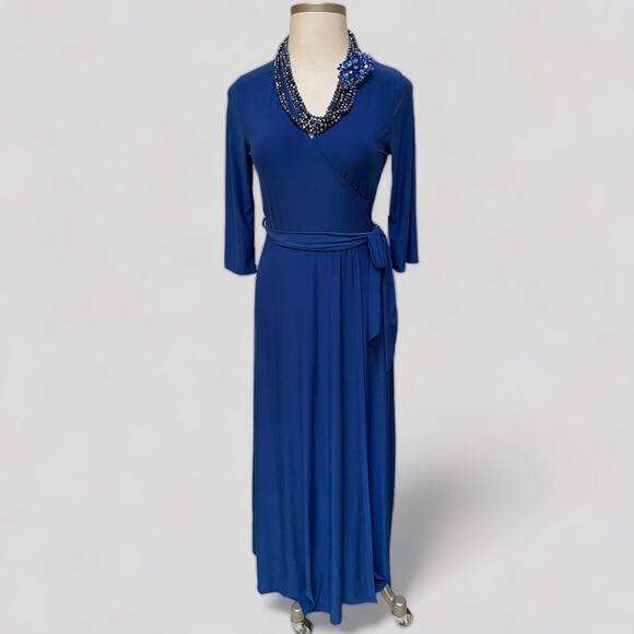 Janette Plus Size 1X Royal Blue Long Sleeve Jersey Knit Dress - Picture 1 of 8